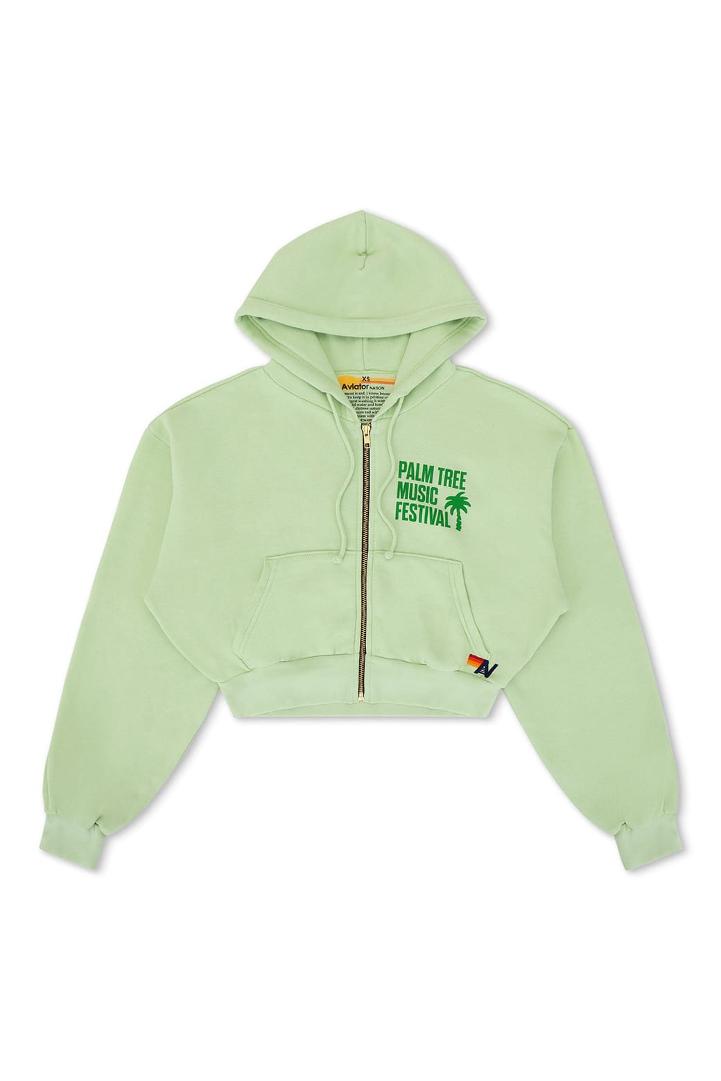Retro PALM TREE FEST NAPA 2025 CROPPED ZIP HOODIE RELAXED - LIME CREAM