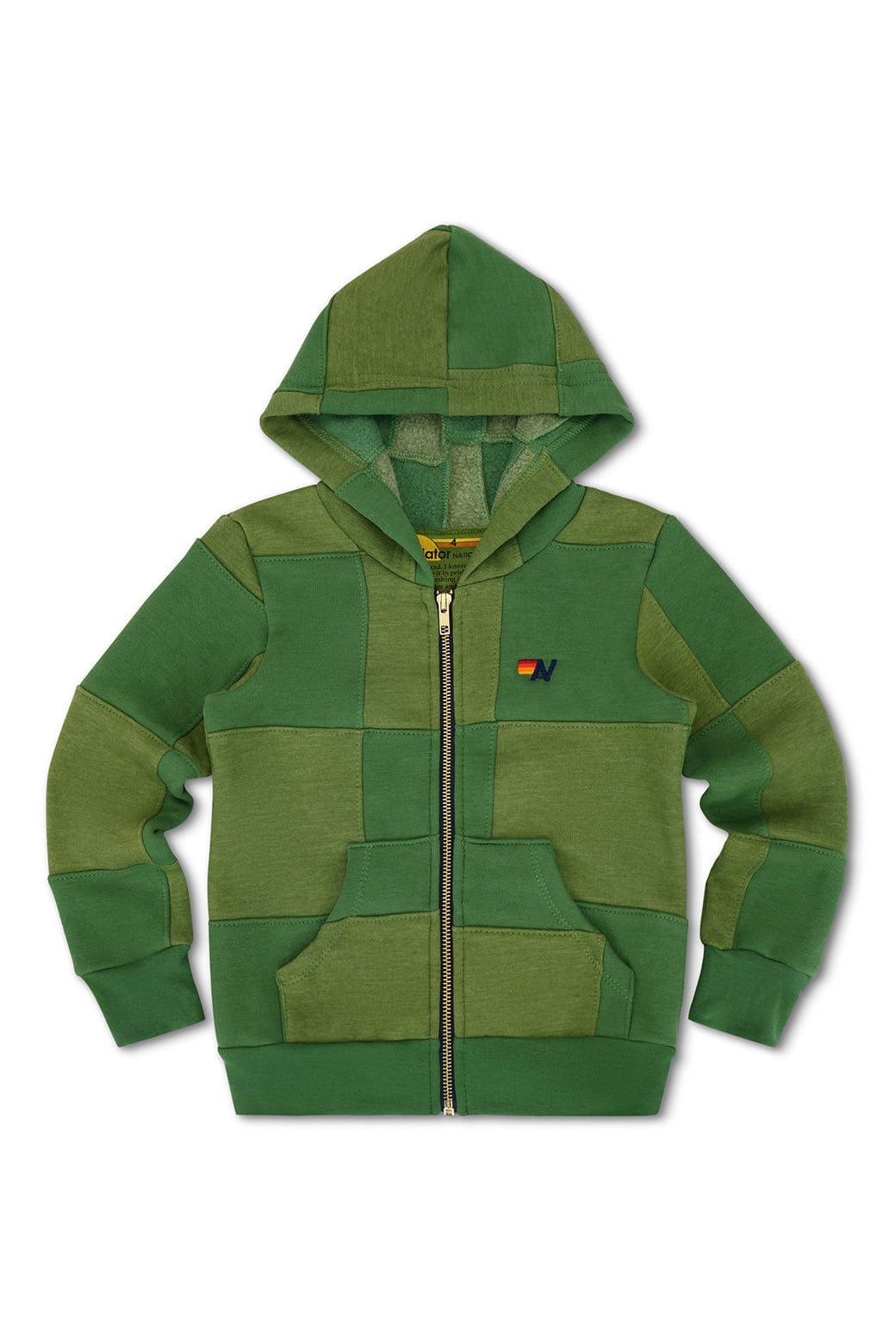 Retro KIDS CHECK QUILTED ZIP HOODIE - JUNGLE GREEN PALM