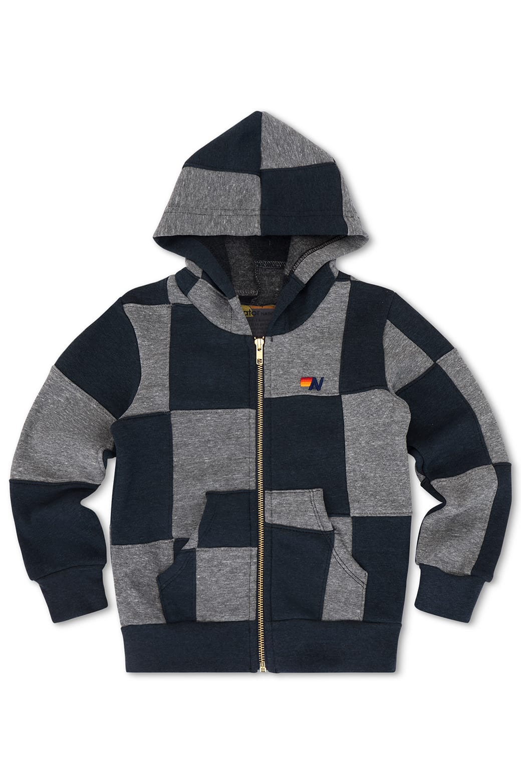 Retro KIDS CHECK QUILTED ZIP HOODIE - HEATHER GREYCHARCOAL