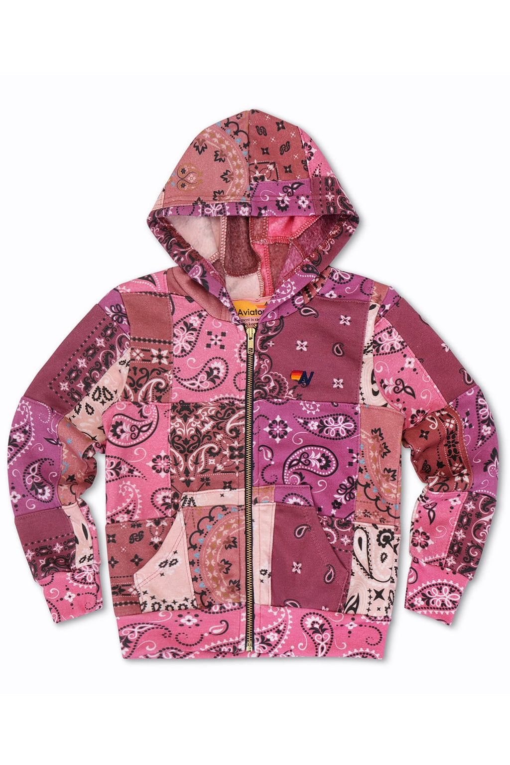 Retro KIDS BANDANA QUILTED ZIP HOODIE - PINK