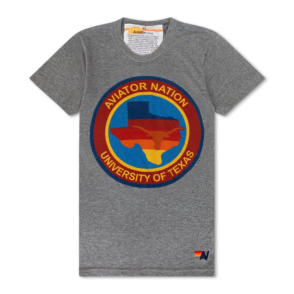 Retro UNIVERSITY OF TEXAS CIRCLE PRINT CREW TEE SHIRT - HEATHER