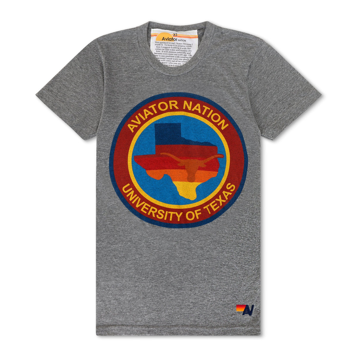 Retro UNIVERSITY OF TEXAS CIRCLE PRINT CREW TEE SHIRT - HEATHER