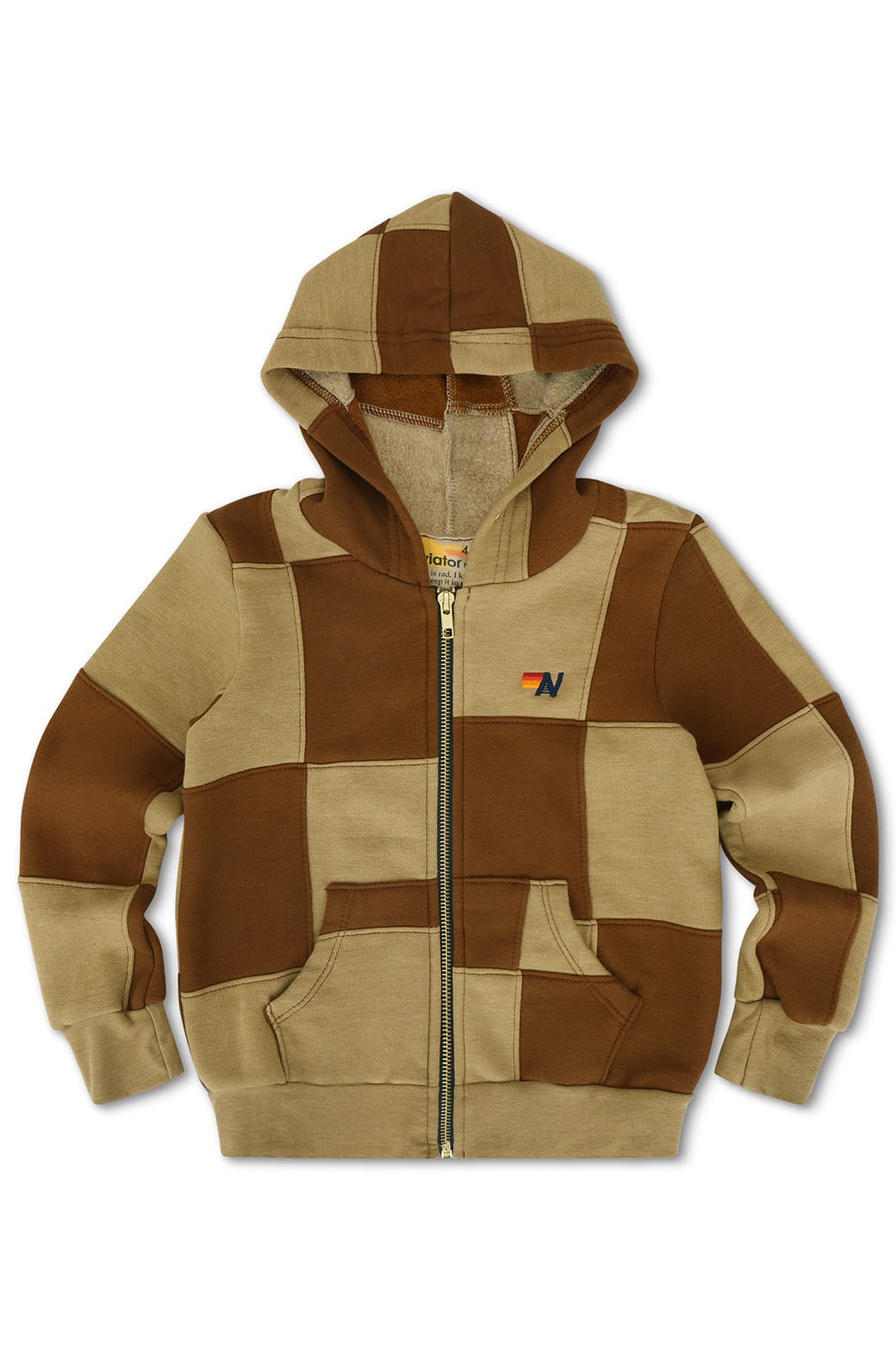 Retro KIDS CHECK QUILTED ZIP HOODIE - TAN CINNAMON