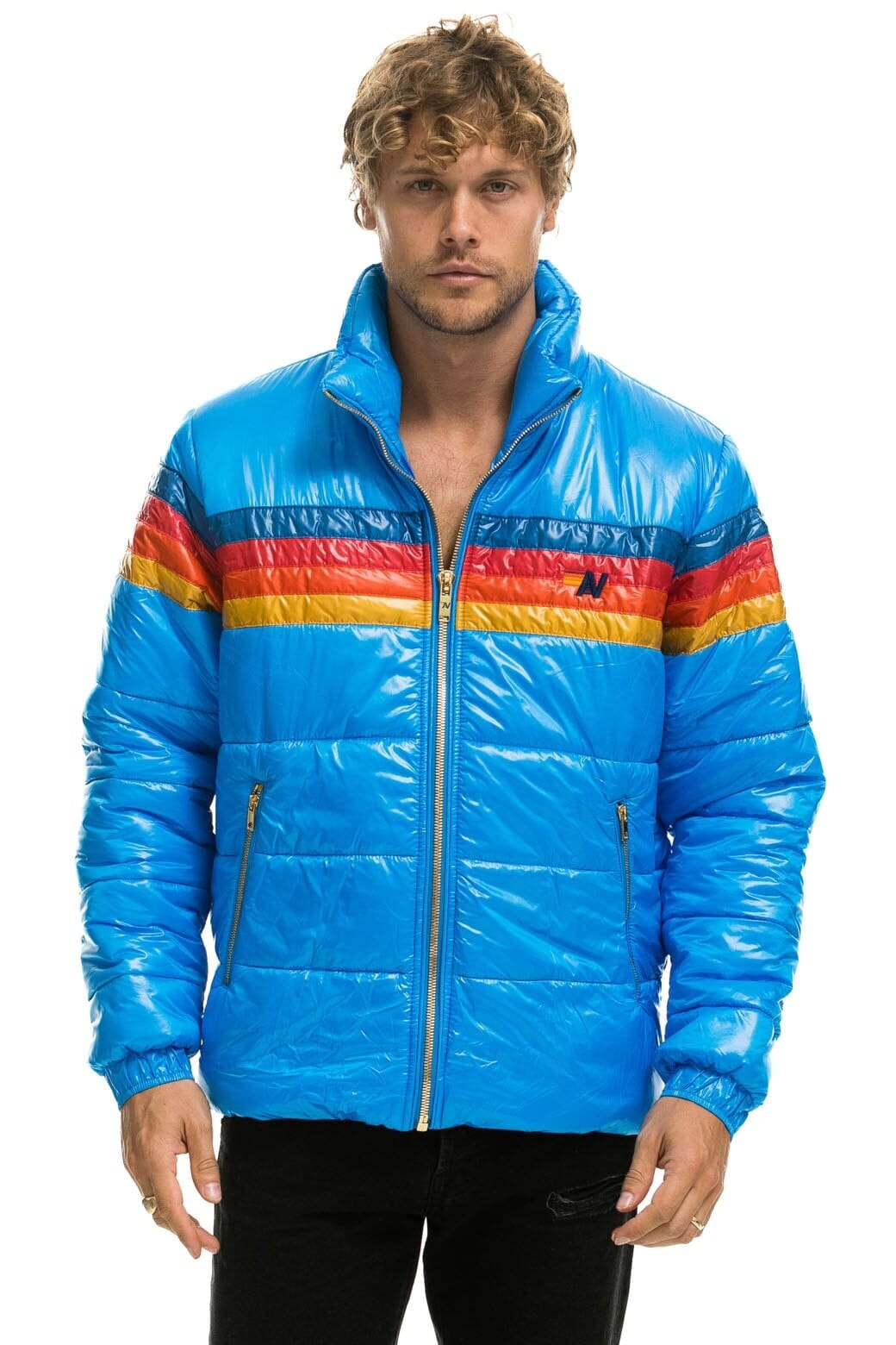 Retro 4 STRIPE LUXE TRAVELER JACKET - GLOSSY BLUE