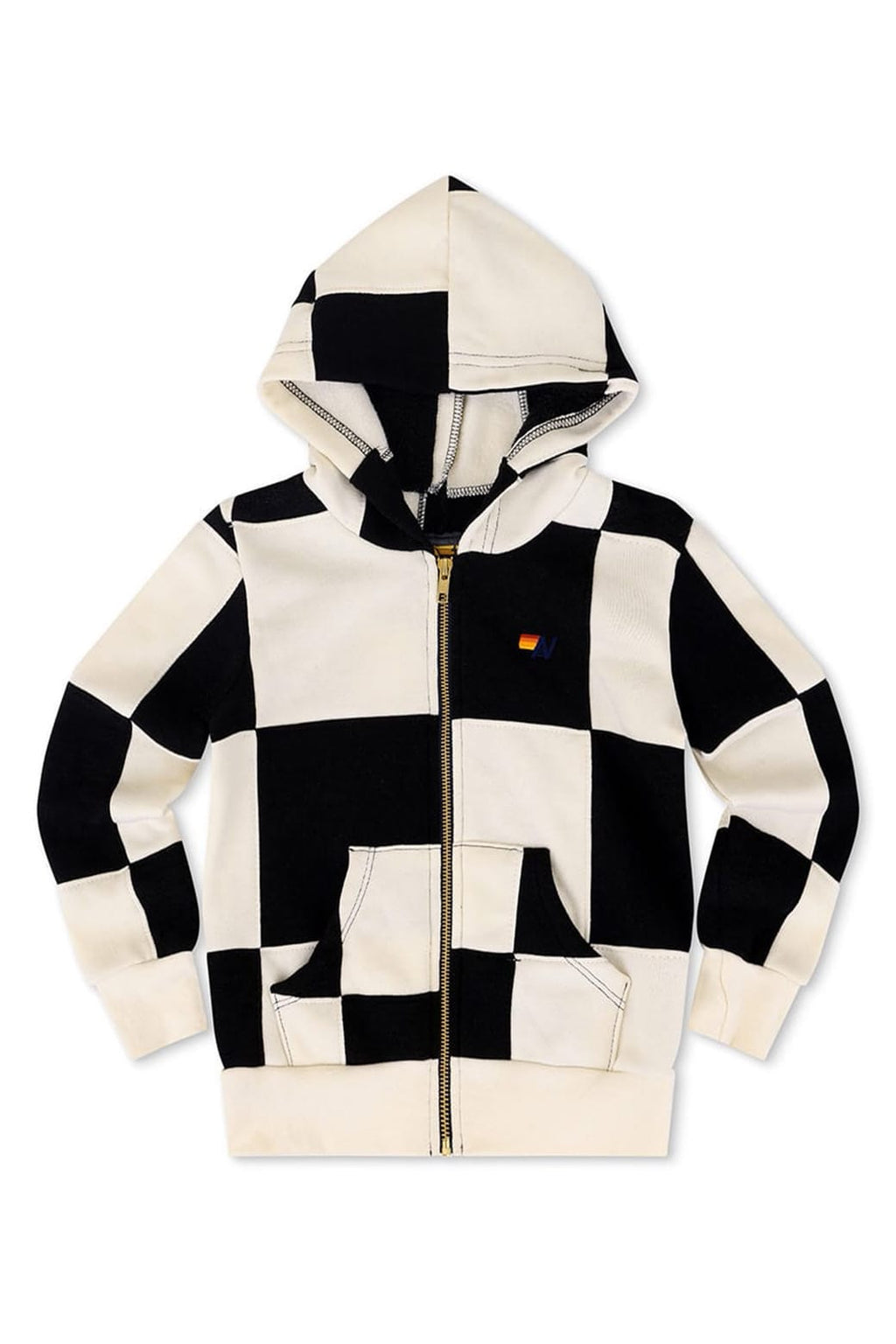 Retro KIDS CHECK QUILTED ZIP HOODIE - VINTAGE WHITE BLACK