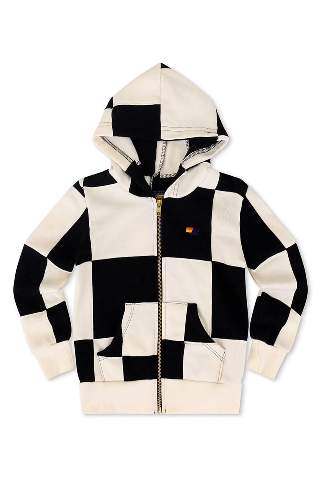 Retro KIDS CHECK QUILTED ZIP HOODIE - VINTAGE WHITE BLACK