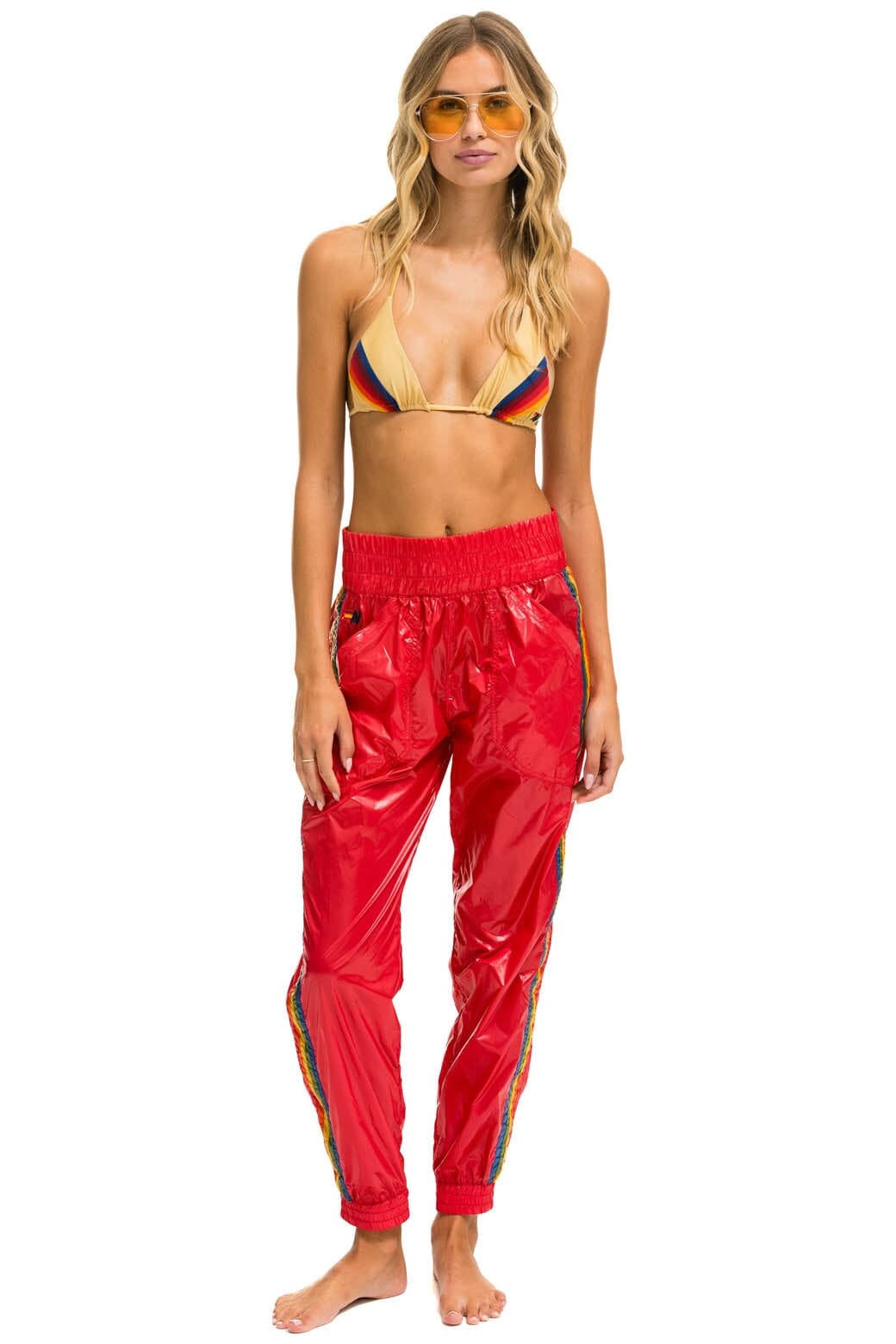 Retro 5 STRIPE HI RISE WIND PANT - CHERRY