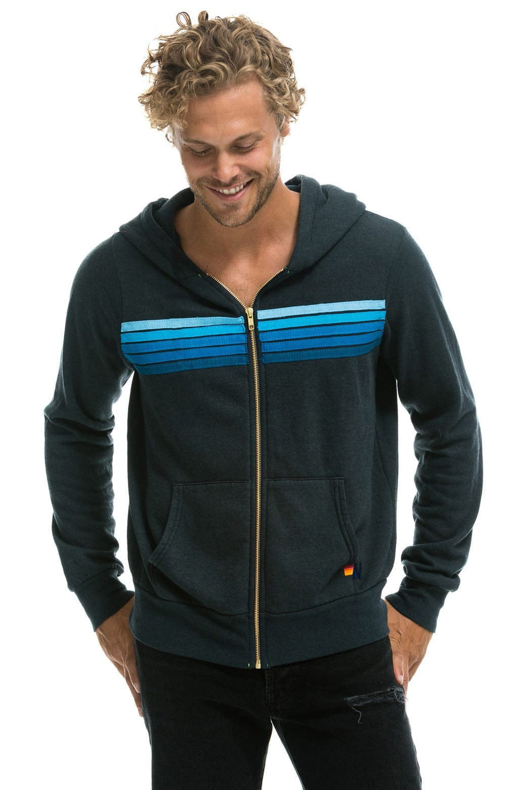 Retro 5 STRIPE HOODIE - CHARCOAL BLUE