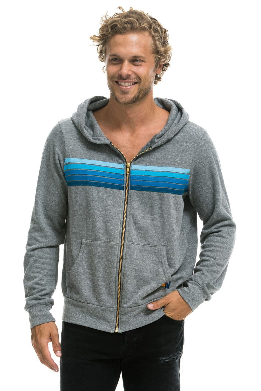 Retro 5 STRIPE HOODIE - HEATHER GREY BLUE