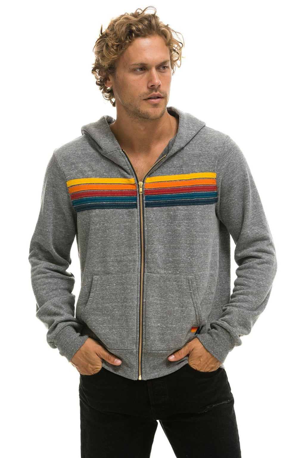 Retro 5 STRIPE HOODIE - HEATHER GREY