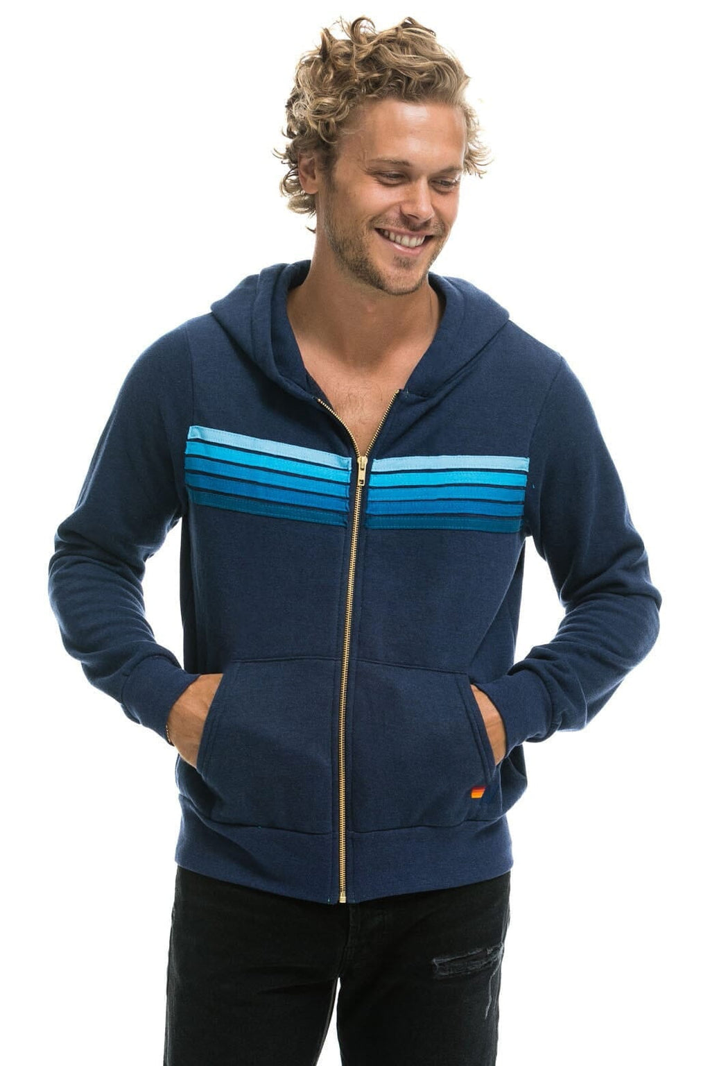 Retro 5 STRIPE HOODIE - NAVY BLUE