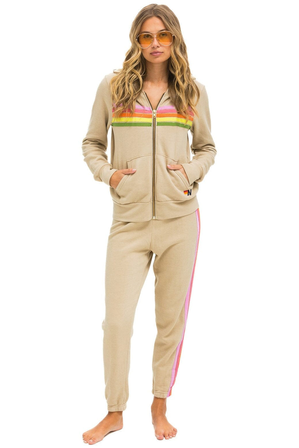 Retro 5 STRIPE HOODIE - SAND PINK GREEN