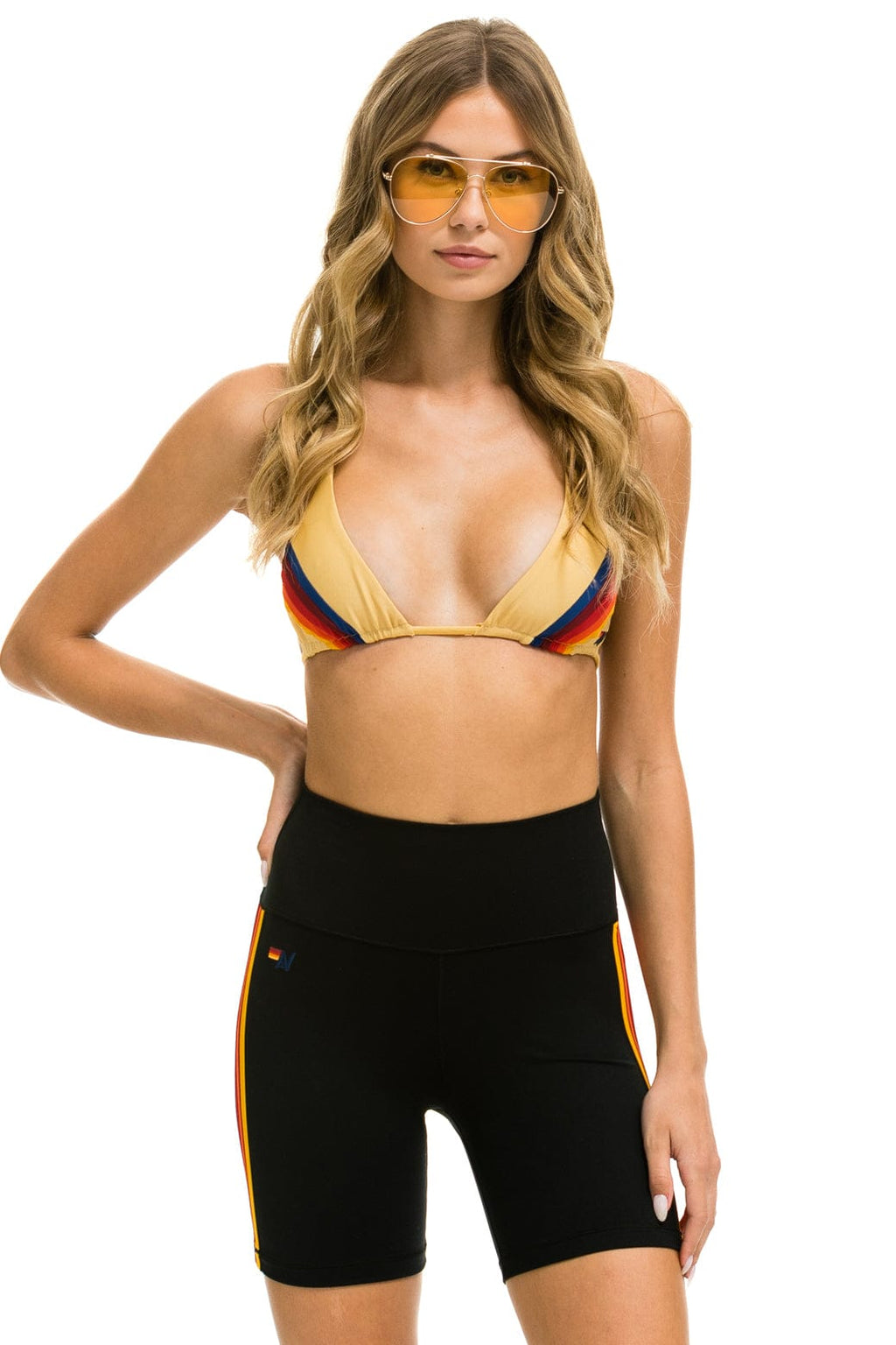 Retro 5 STRIPE RAINBOW 6 INCH HI-RISE BIKER SHORT - BLACK