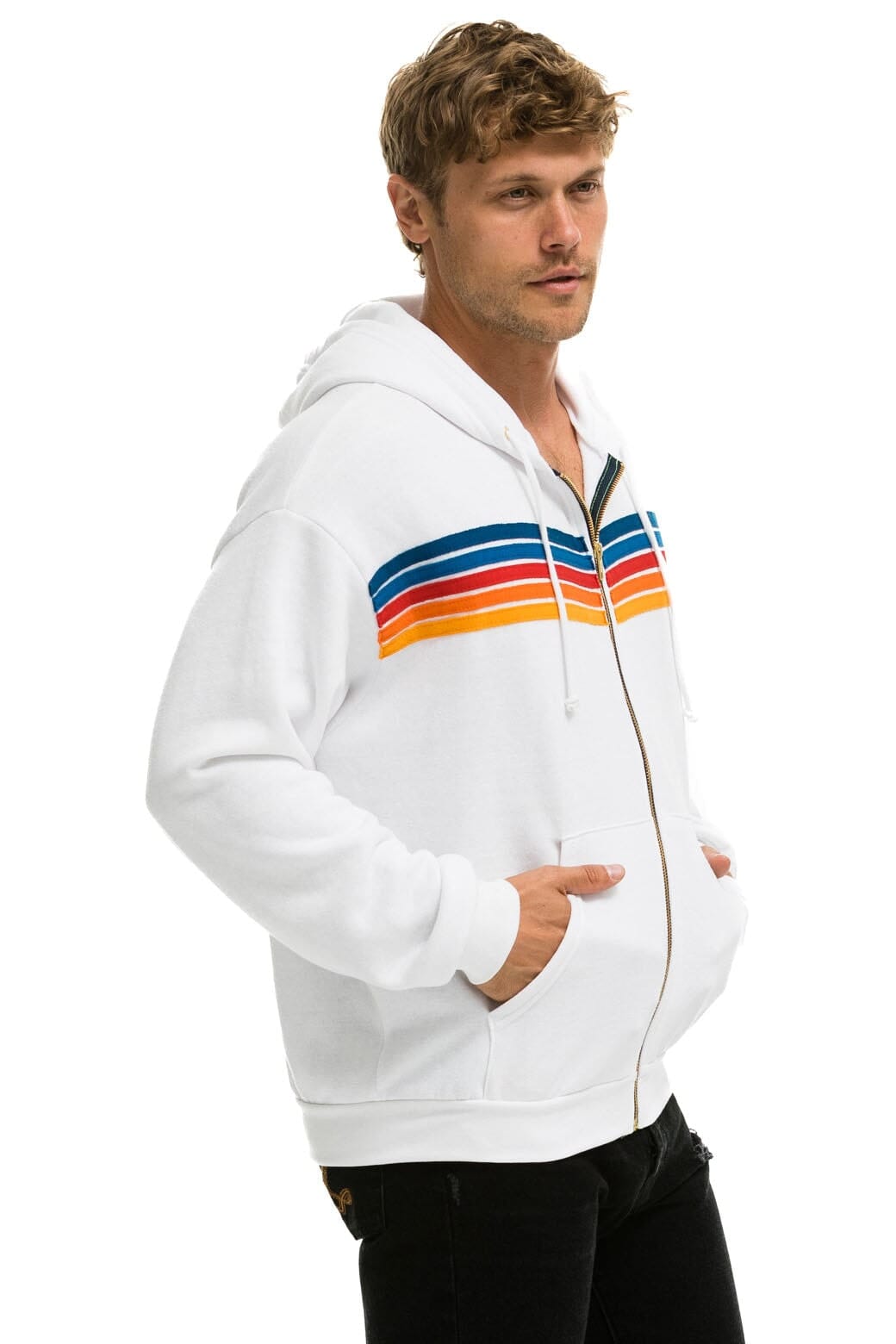 Retro 5 STRIPE RELAXED ZIP HOODIE - WHITE 2
