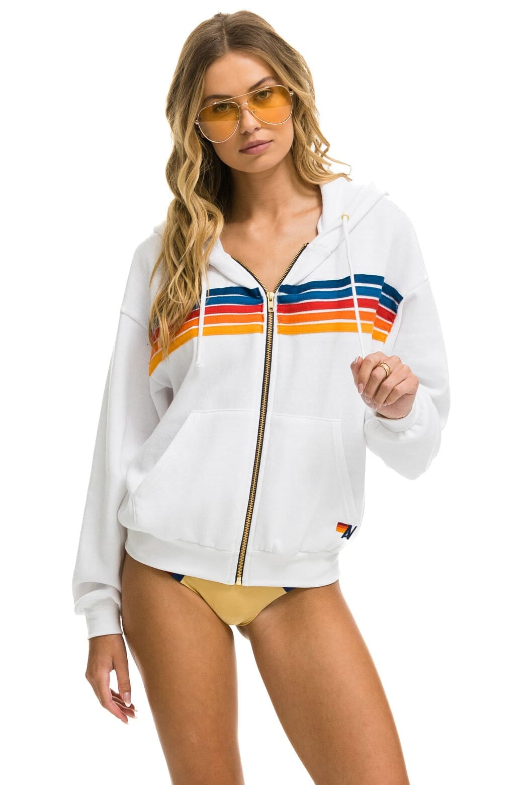 Retro 5 STRIPE RELAXED ZIP HOODIE - WHITE 2