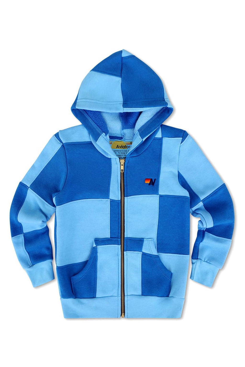Retro KIDS CHECK QUILTED ZIP HOODIE - SKY ADVENTURE BLUE