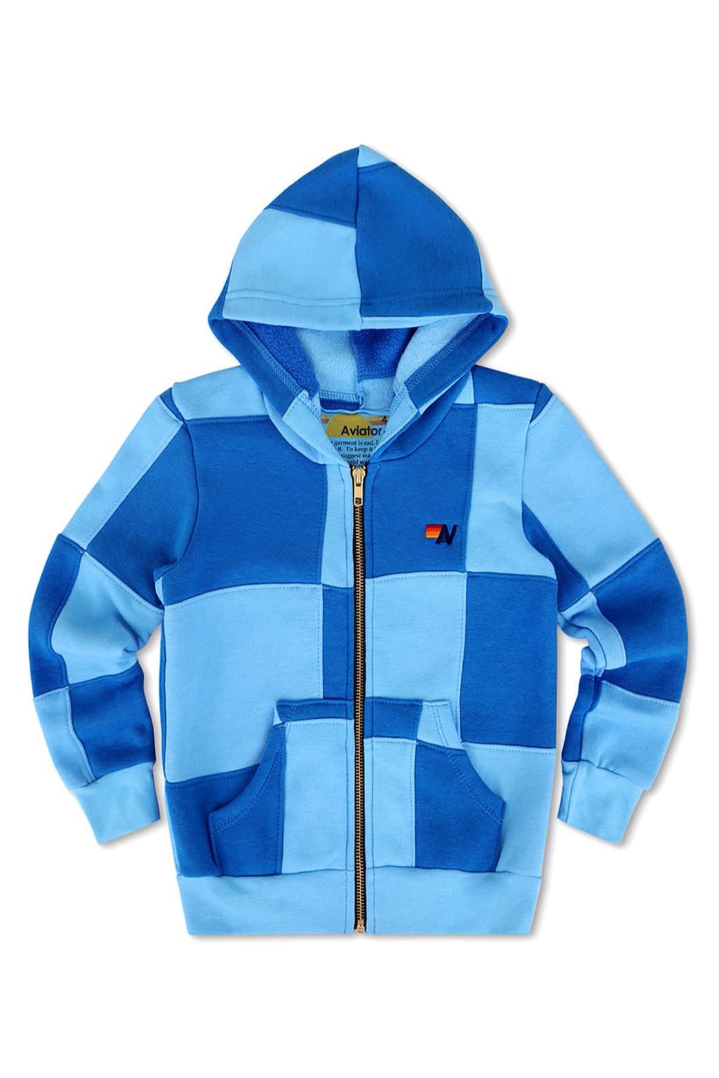 Retro KIDS CHECK QUILTED ZIP HOODIE - SKY ADVENTURE BLUE