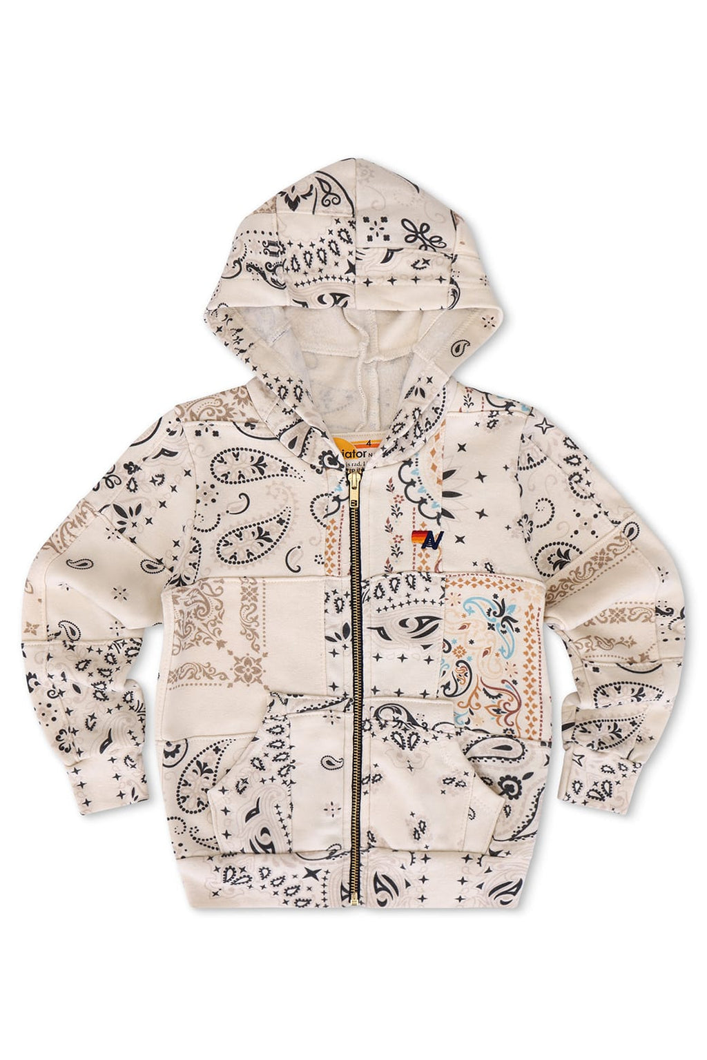 Retro KIDS BANDANA QUILTED ZIP HOODIE - VINTAGE WHITE