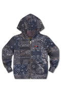 Retro KIDS BANDANA QUILTED ZIP HOODIE - CHARCOAL