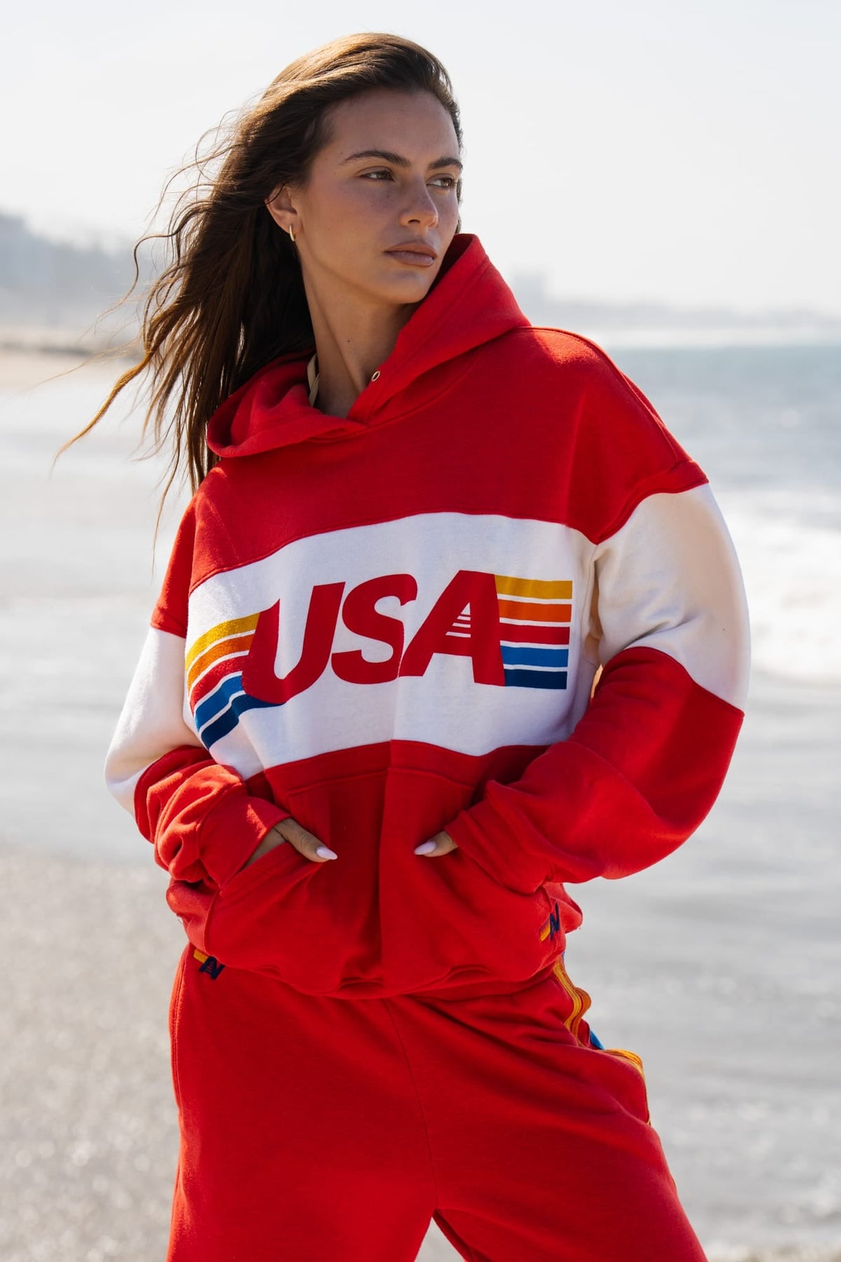Retro USA RELAXED PULLOVER HOODIE - RED VINTAGE WHITE