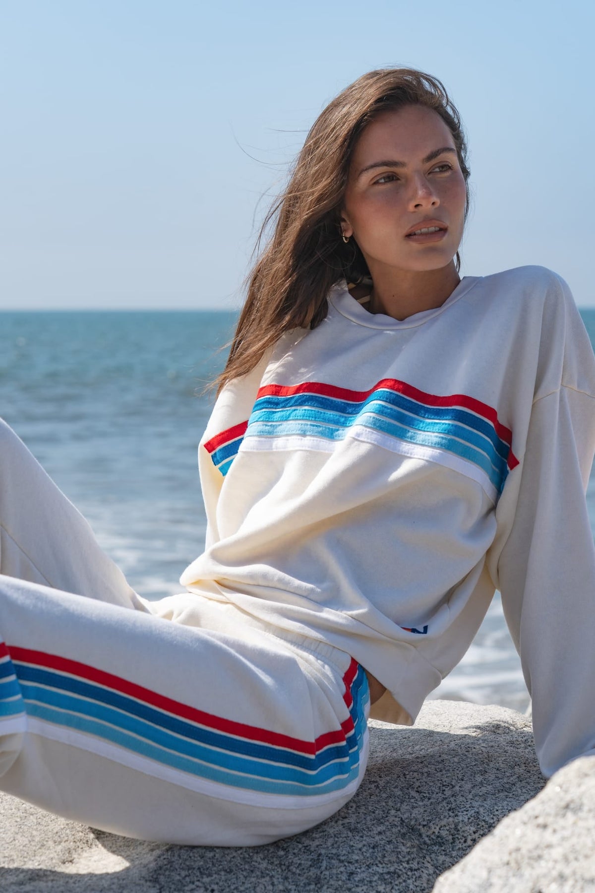 Retro 5 STRIPE AMERICA RELAXED CREW SWEATSHIRT - VINTAGE WHITE USA