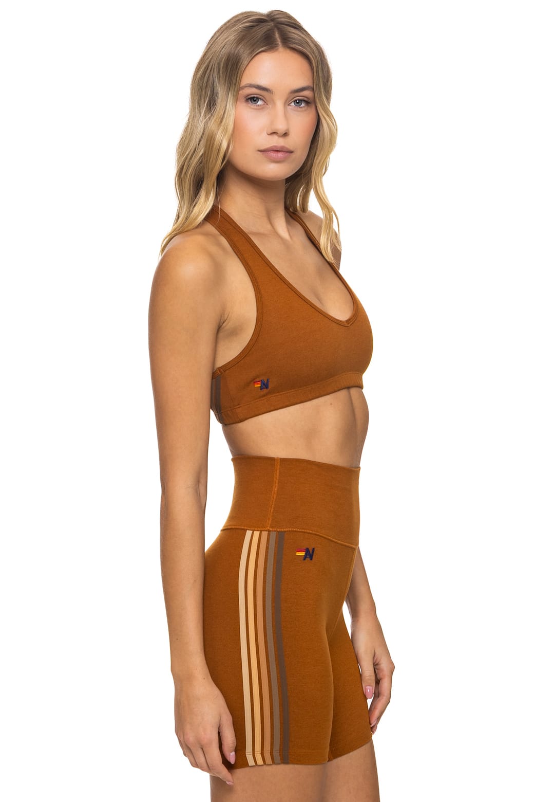 WOMEN'S 5 STRIPE SPORTS BRA - CINNAMON // ESPRESSO