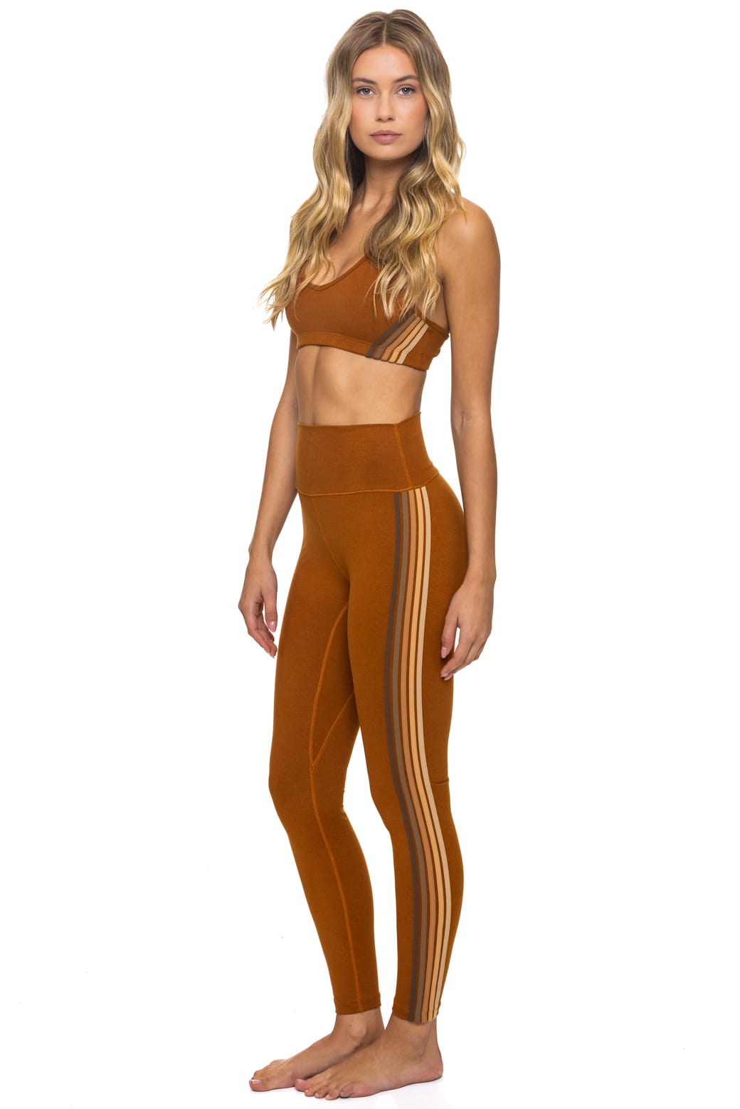 FULL LENGTH HI-RISE 5 STRIPE LEGGINGS - CINNAMON // ESPRESSO