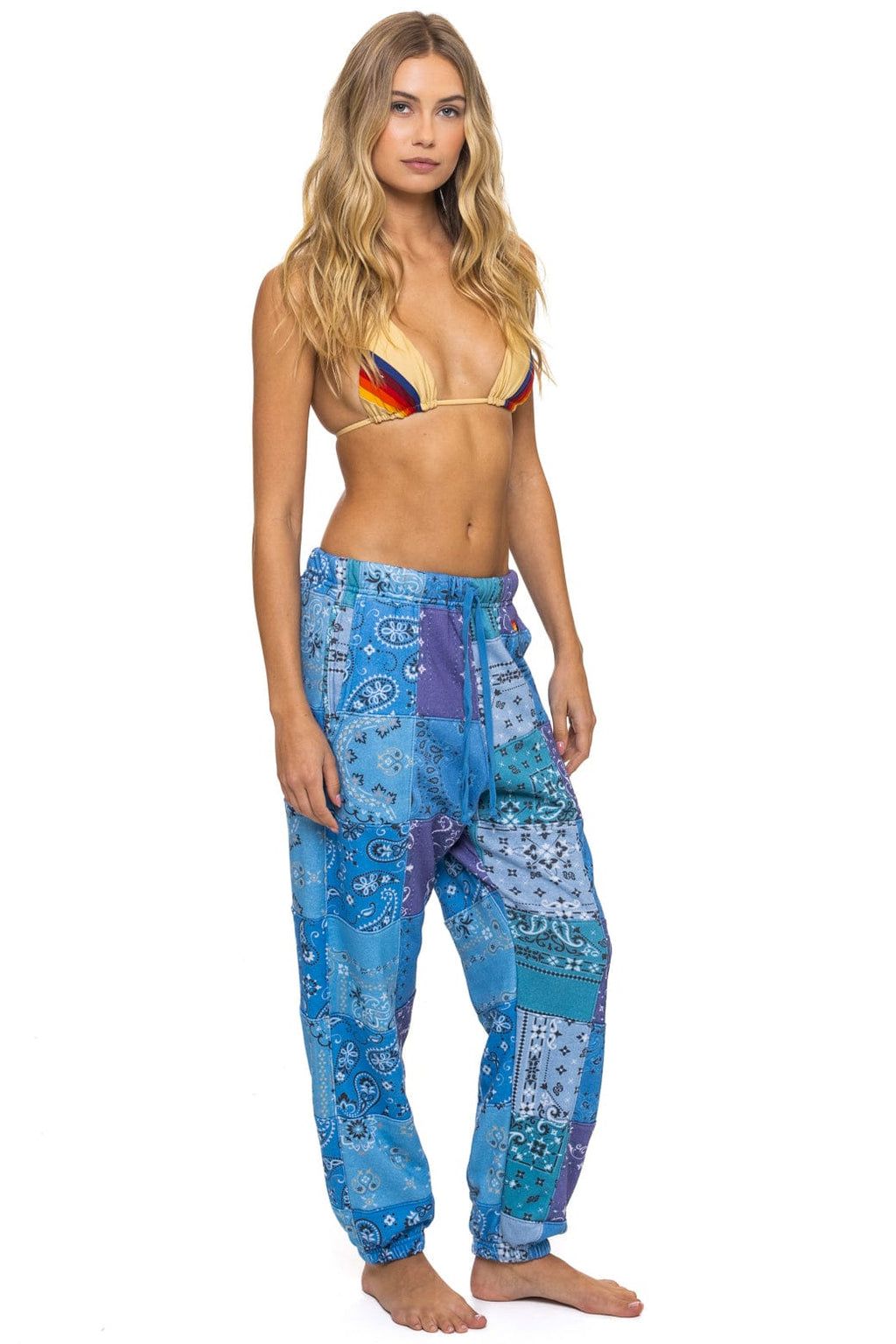 Retro BANDANA QUILTED SWEATPANTS - BLUE