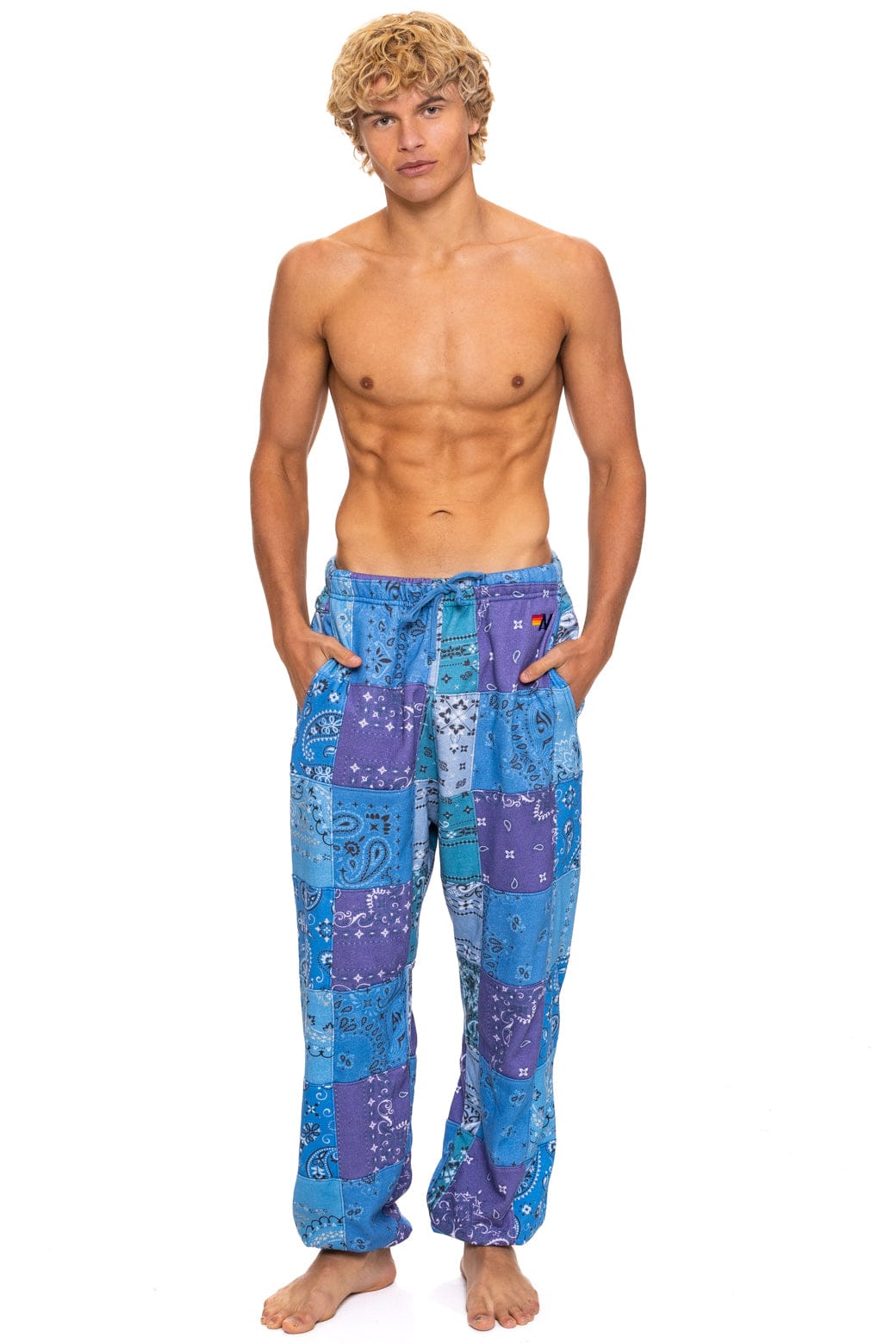 Retro BANDANA QUILTED SWEATPANTS - BLUE