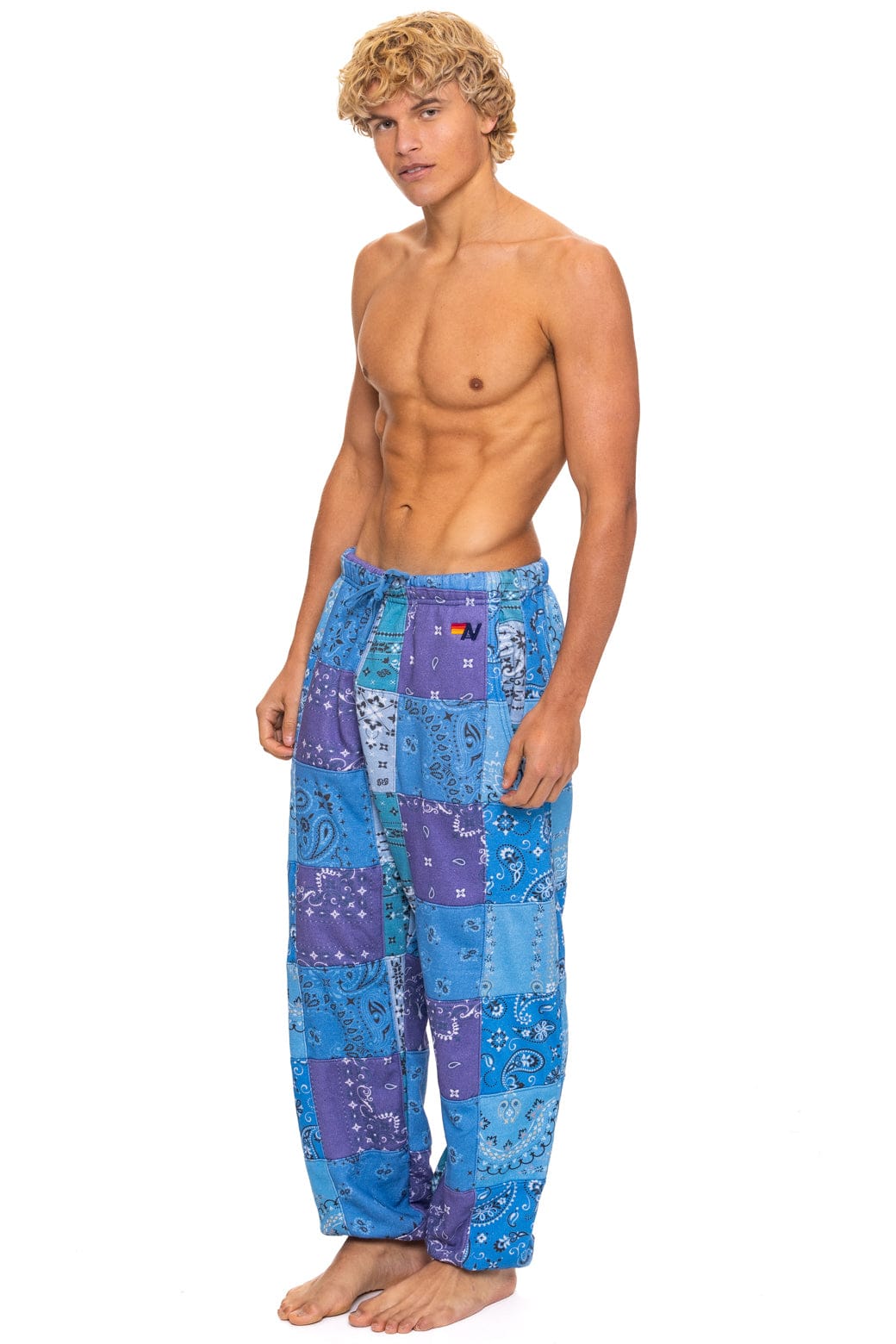 Retro BANDANA QUILTED SWEATPANTS - BLUE