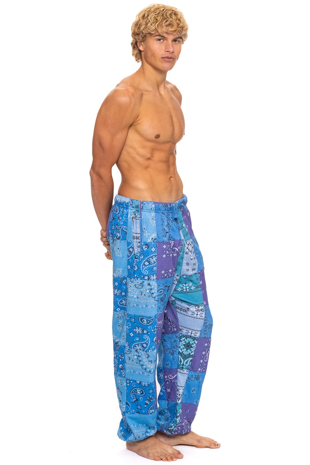 Retro BANDANA QUILTED SWEATPANTS - BLUE
