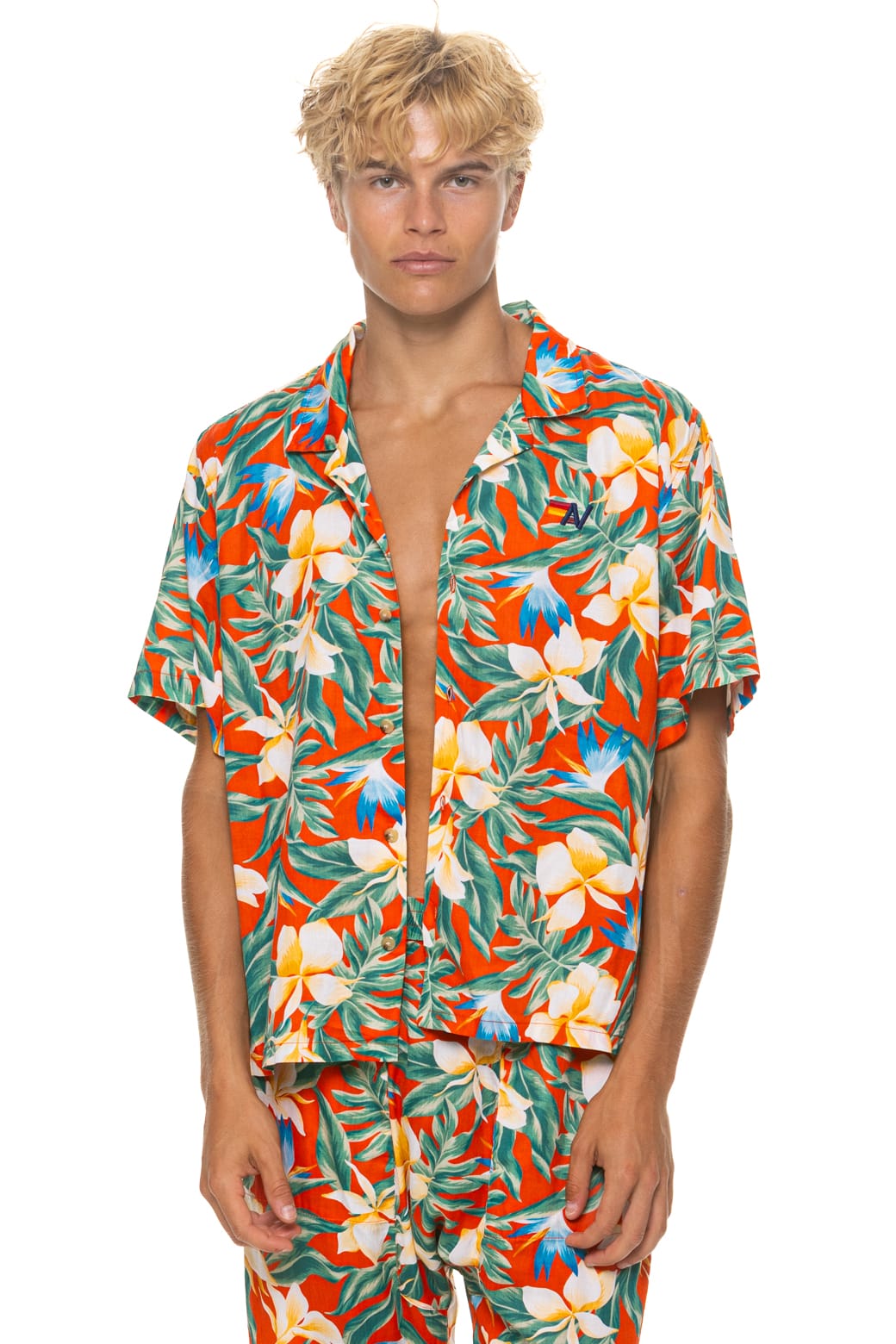 Retro UNISEX COTTON LUXE POPLIN RESORT SHIRT - RED KAUAI