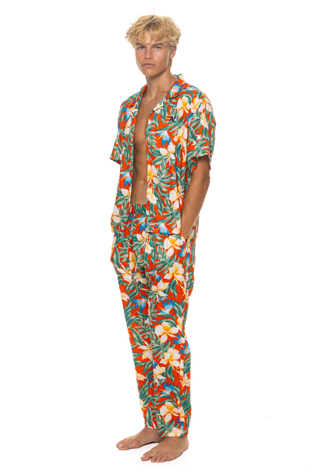 Retro UNISEX COTTON LUXE POPLIN RESORT SHIRT - RED KAUAI