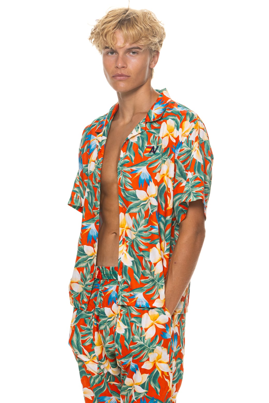 Retro UNISEX COTTON LUXE POPLIN RESORT SHIRT - RED KAUAI