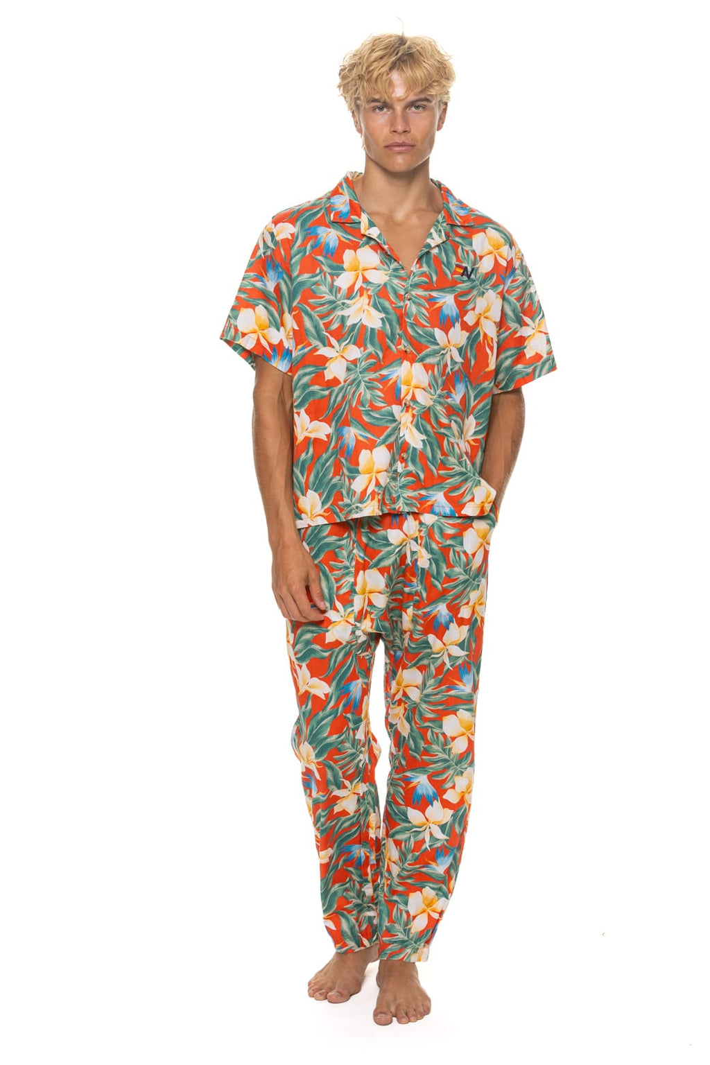 Retro UNISEX COTTON LUXE POPLIN RELAXED PANT - RED KAUAI