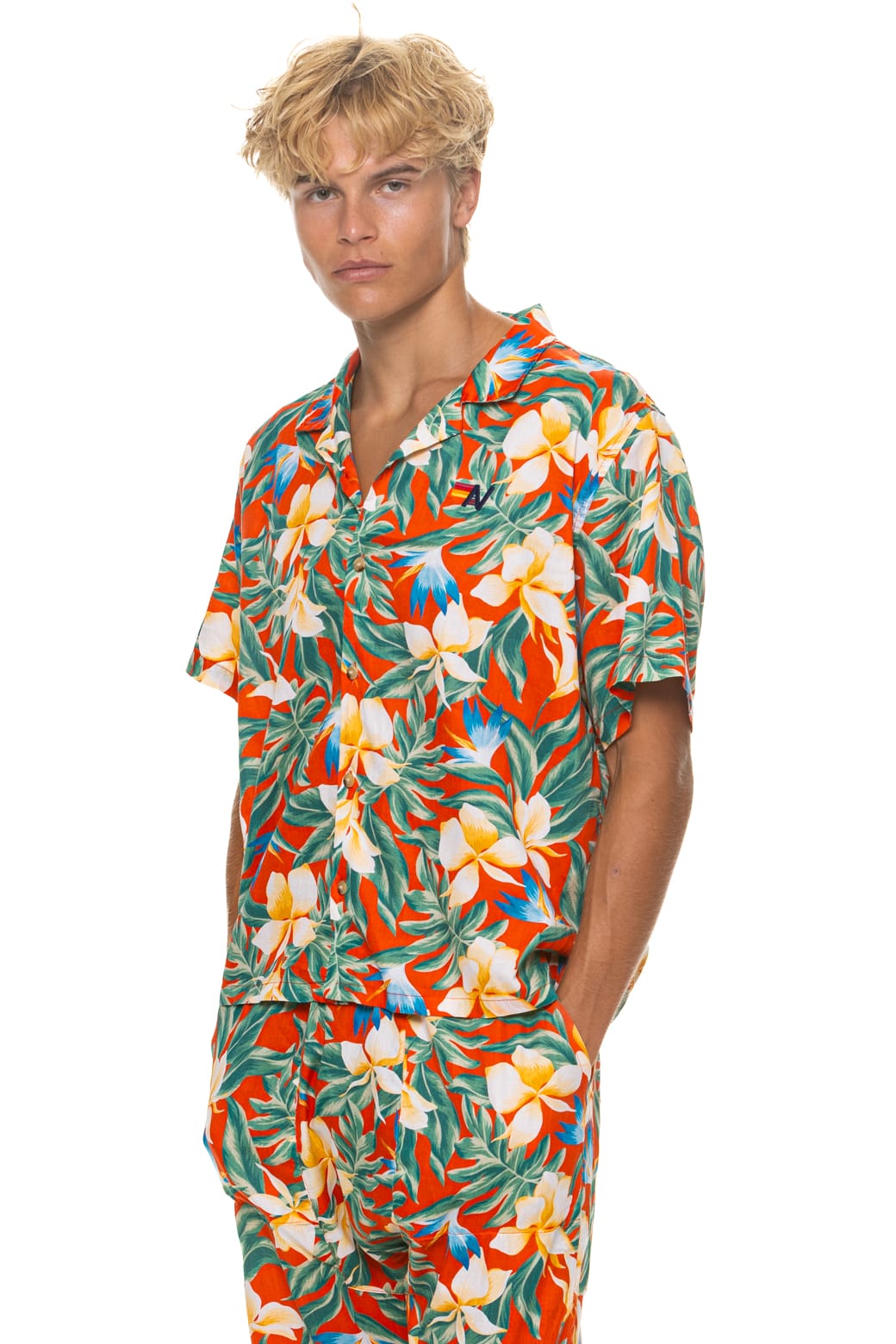 Retro UNISEX COTTON LUXE POPLIN RESORT SHIRT - RED KAUAI