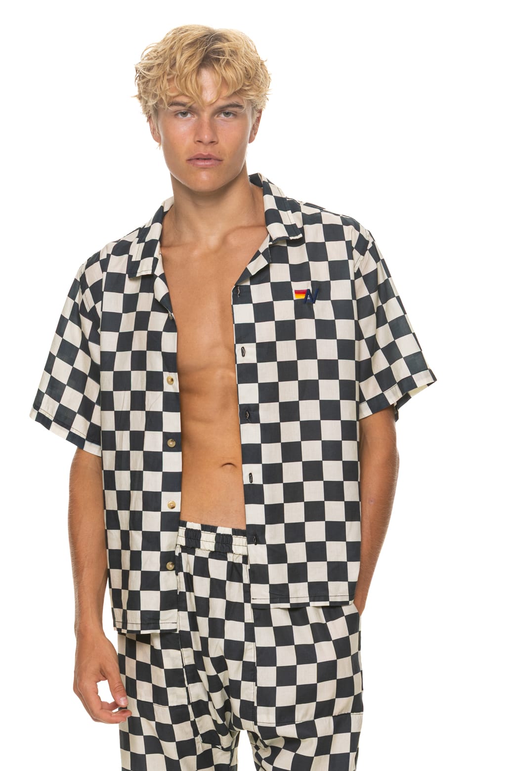 Retro UNISEX COTTON LUXE POPLIN RESORT SHIRT - VINTAGE BLACK CHECKERED
