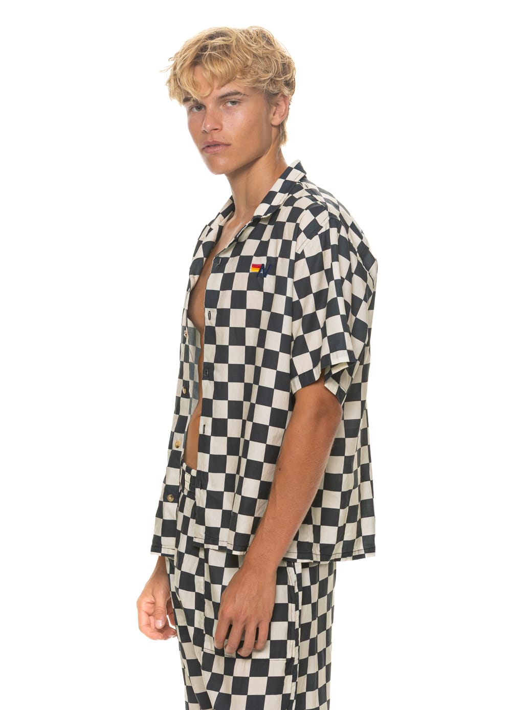 Retro UNISEX COTTON LUXE POPLIN RESORT SHIRT - VINTAGE BLACK CHECKERED