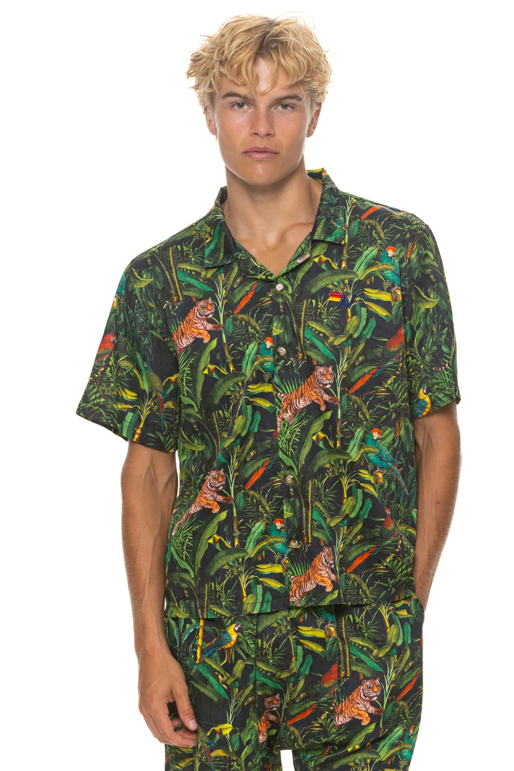 Retro UNISEX COTTON LUXE POPLIN RESORT SHIRT - VINTAGE BLACK JUNGLE