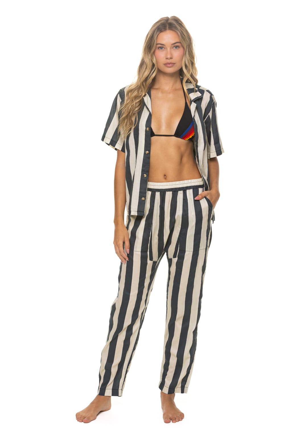 Retro UNISEX COTTON LUXE POPLIN RELAXED PANT - VINTAGE BLACK STRIPE