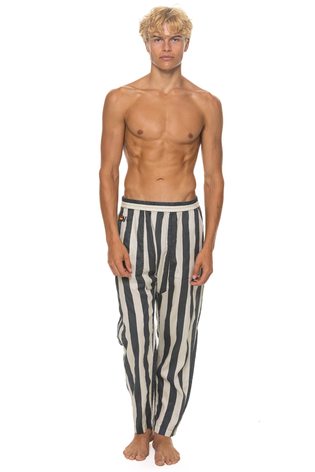 Retro UNISEX COTTON LUXE POPLIN RELAXED PANT - VINTAGE BLACK STRIPE