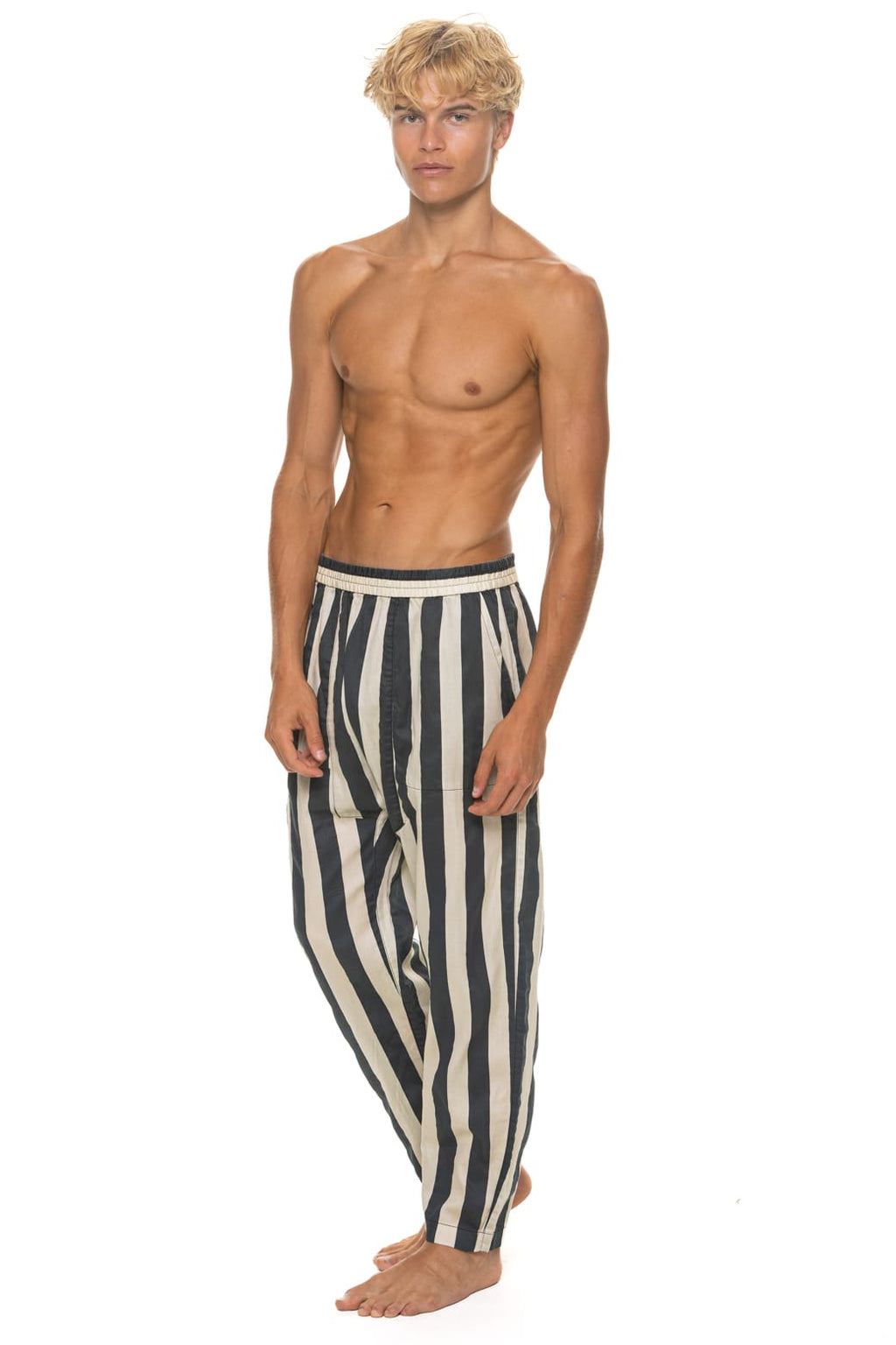 Retro UNISEX COTTON LUXE POPLIN RELAXED PANT - VINTAGE BLACK STRIPE