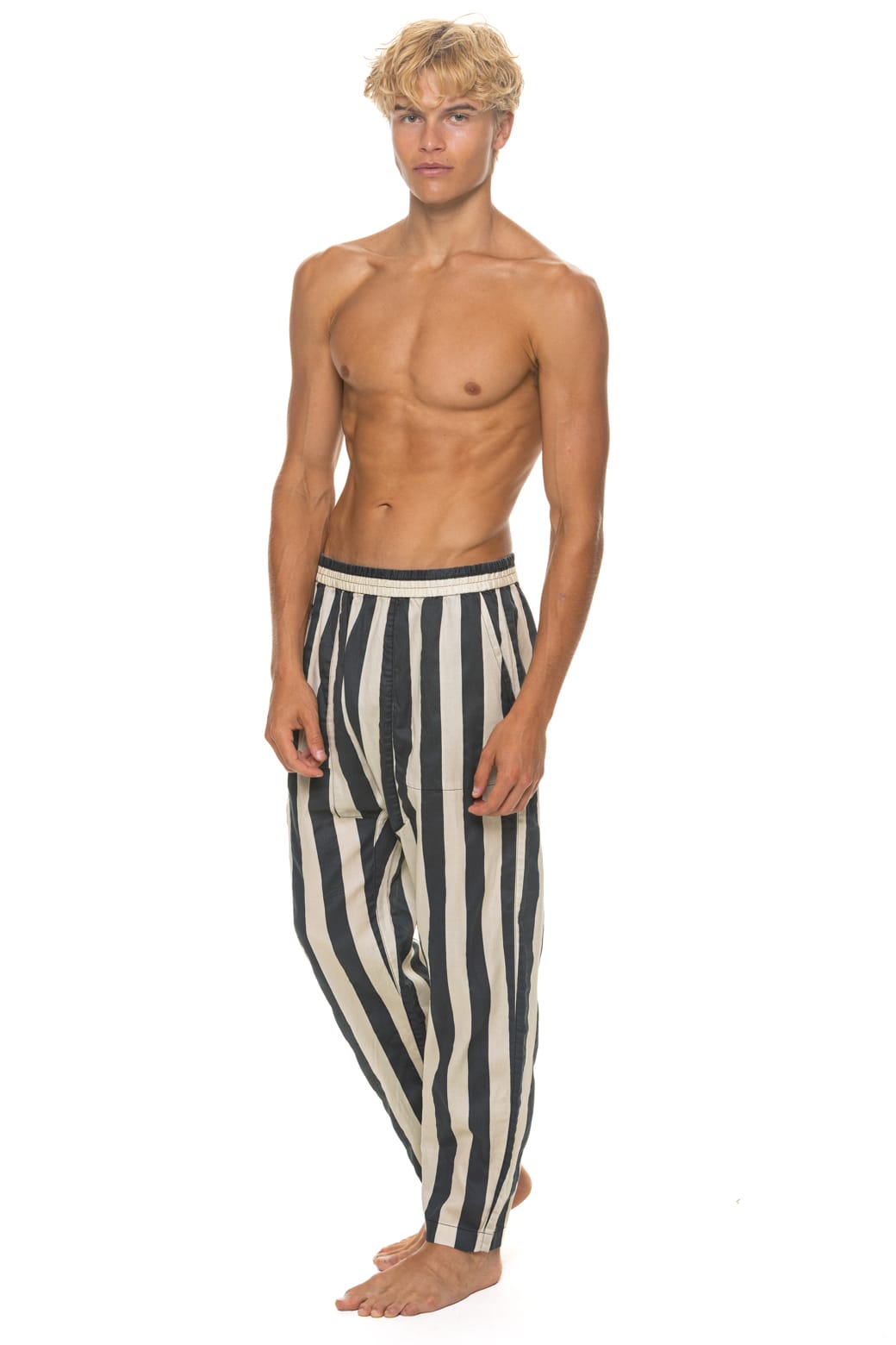 Retro UNISEX COTTON LUXE POPLIN RELAXED PANT - VINTAGE BLACK STRIPE