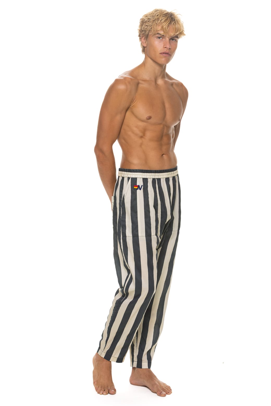 Retro UNISEX COTTON LUXE POPLIN RELAXED PANT - VINTAGE BLACK STRIPE