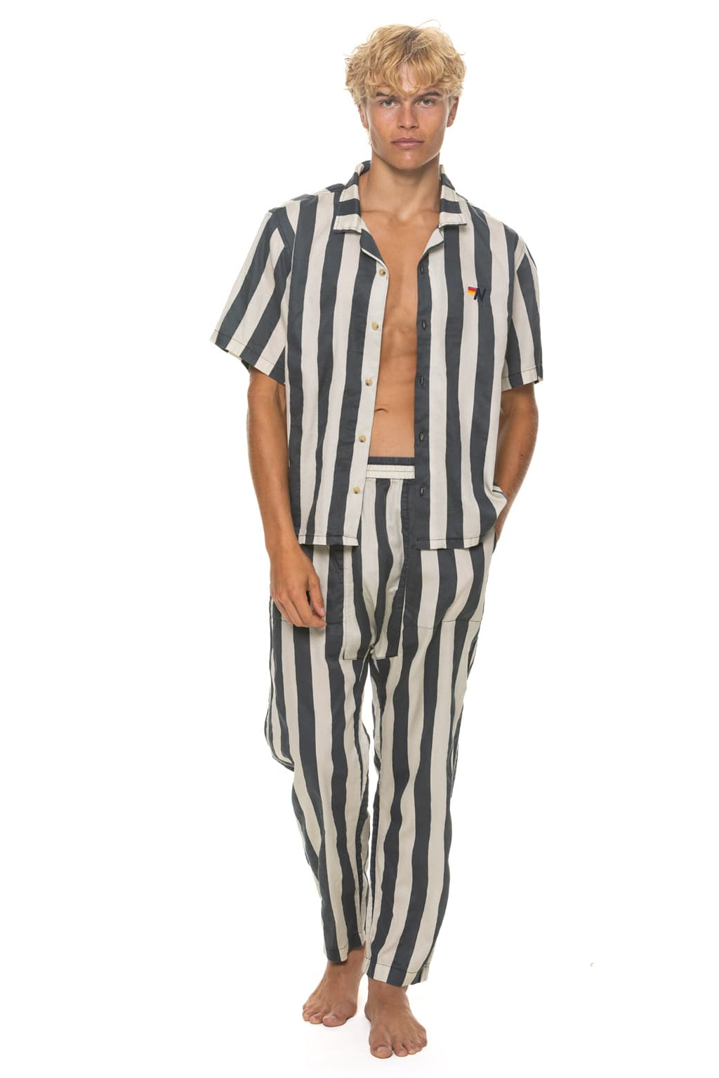 Retro UNISEX COTTON LUXE POPLIN RELAXED PANT - VINTAGE BLACK STRIPE