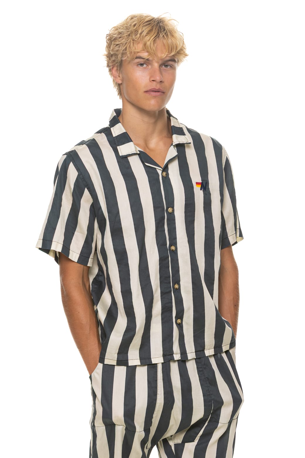 Retro UNISEX COTTON LUXE POPLIN RESORT SHIRT - VINTAGE BLACK STRIPE