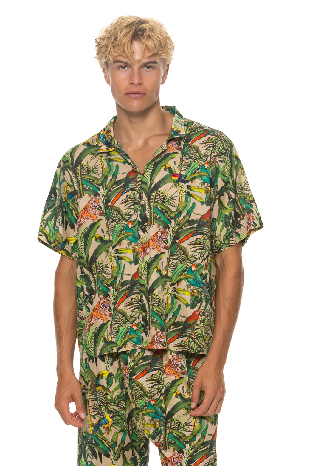 Retro UNISEX COTTON LUXE POPLIN RESORT SHIRT - VINTAGE WHITE JUNGLE