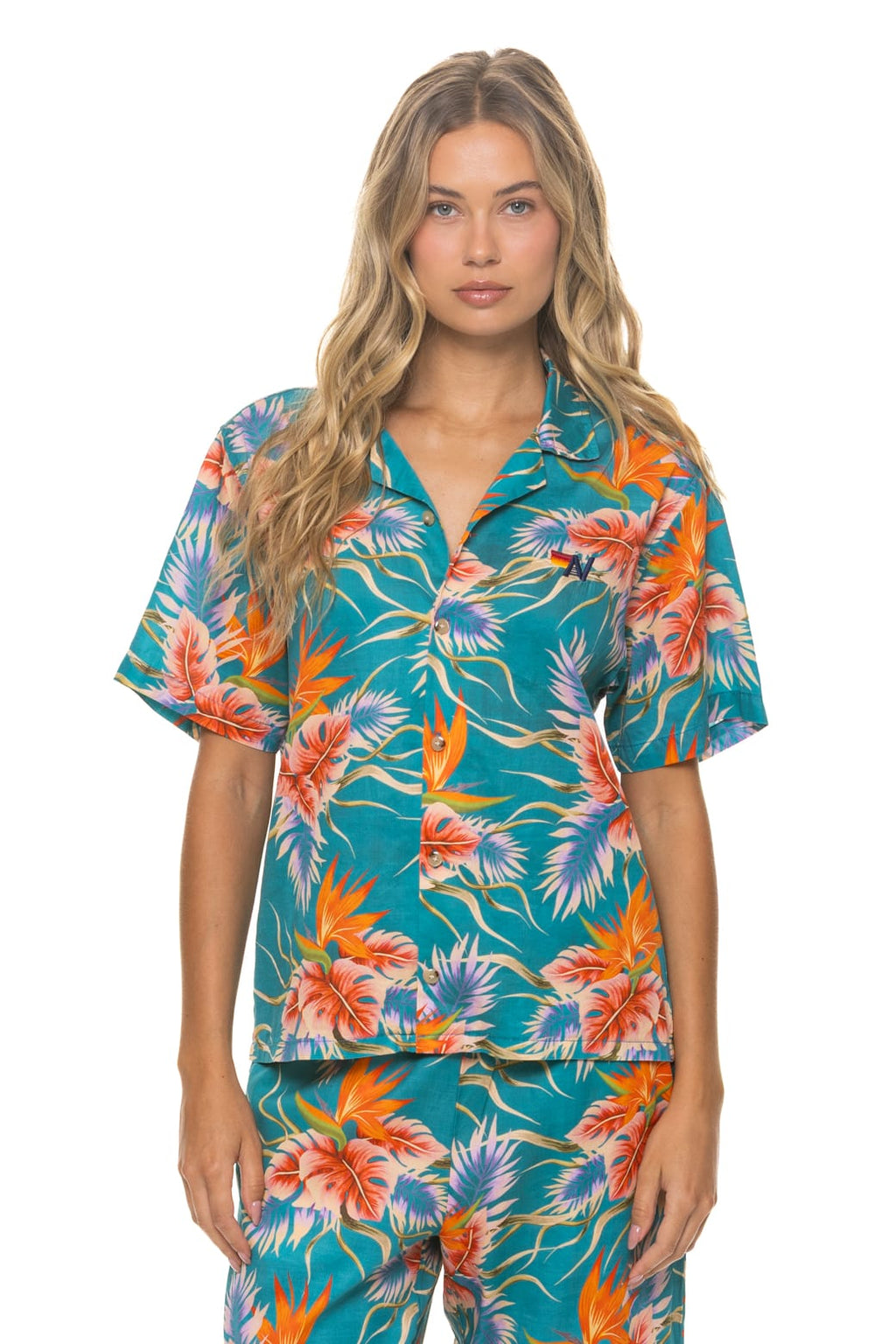Retro UNISEX COTTON LUXE POPLIN RESORT SHIRT - BLUE HAWAII