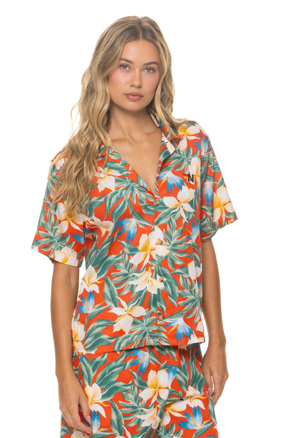 Retro UNISEX COTTON LUXE POPLIN RESORT SHIRT - RED KAUAI
