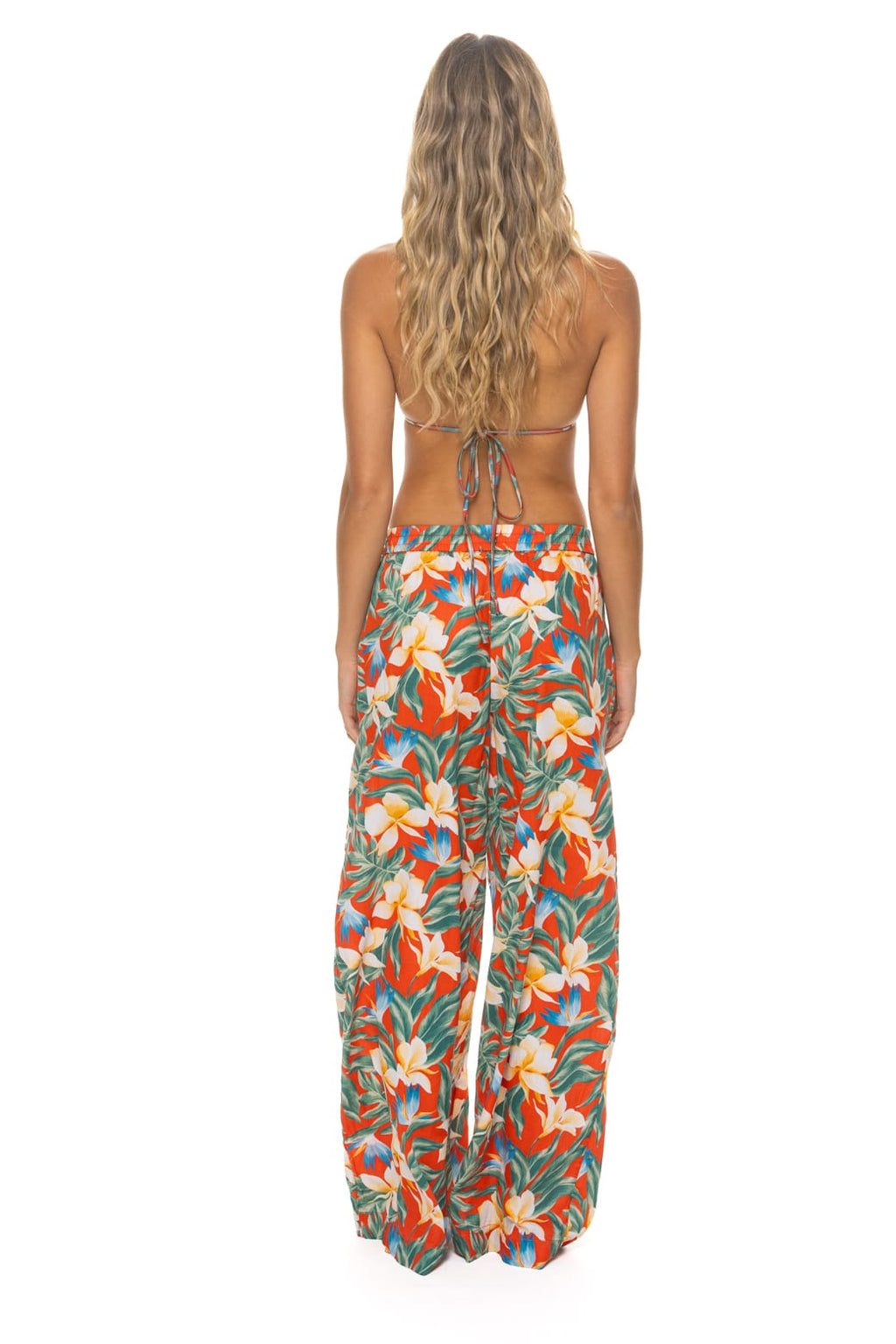 Retro WOMENS COTTON LUXE POPLIN WIDE LEG PANT - RED KAUAI